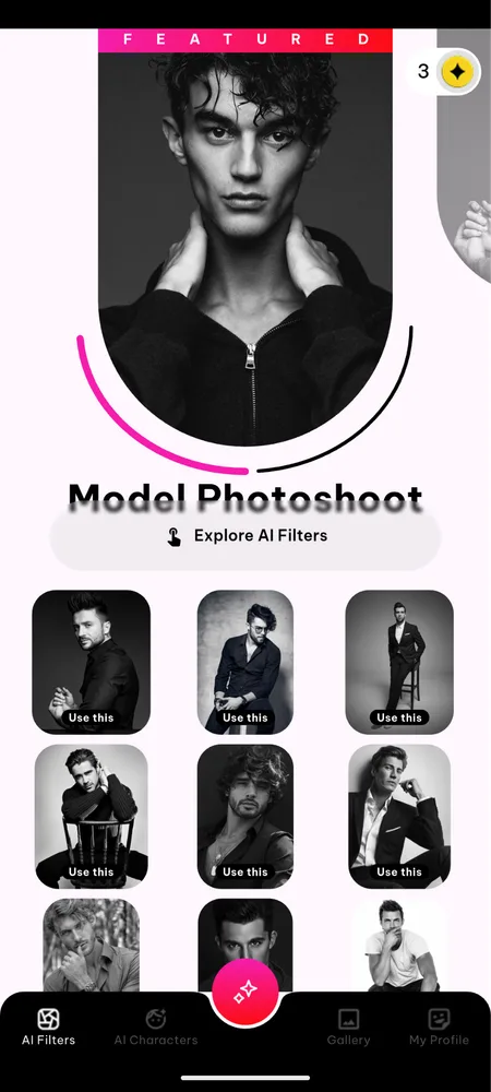 AI Photoshoot main screen