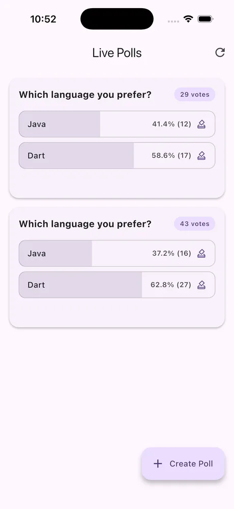 Live Polls main screen